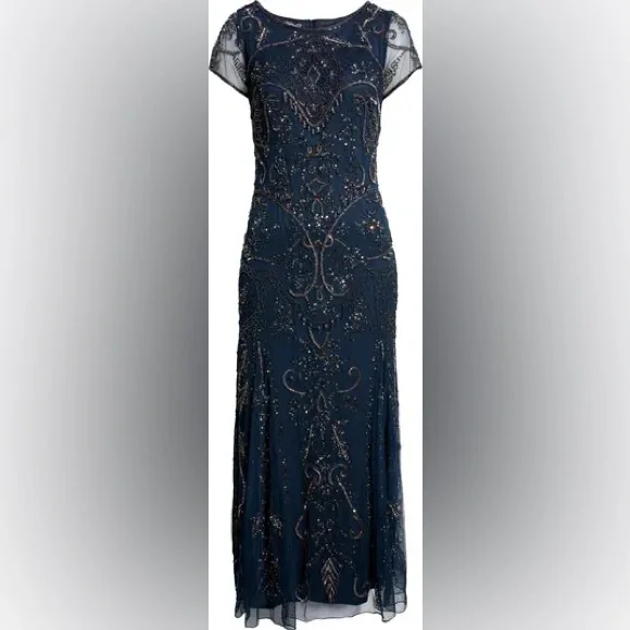 Pisarro Nights | Dresses | Beaded Mesh Midi Cocktail Dress | Poshmark